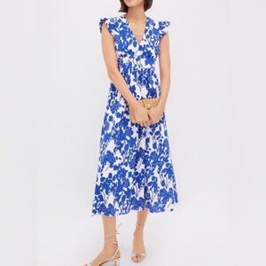 HYACINTH HOUSE Blue Floral Ruffle Sleeve Robinson Dress Size M